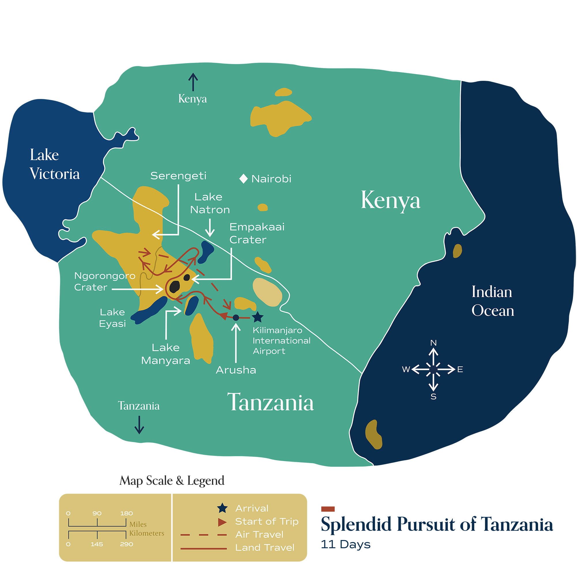 This map visually depicts Metamo's "Splendid Pursuit of Tanzania" journey.