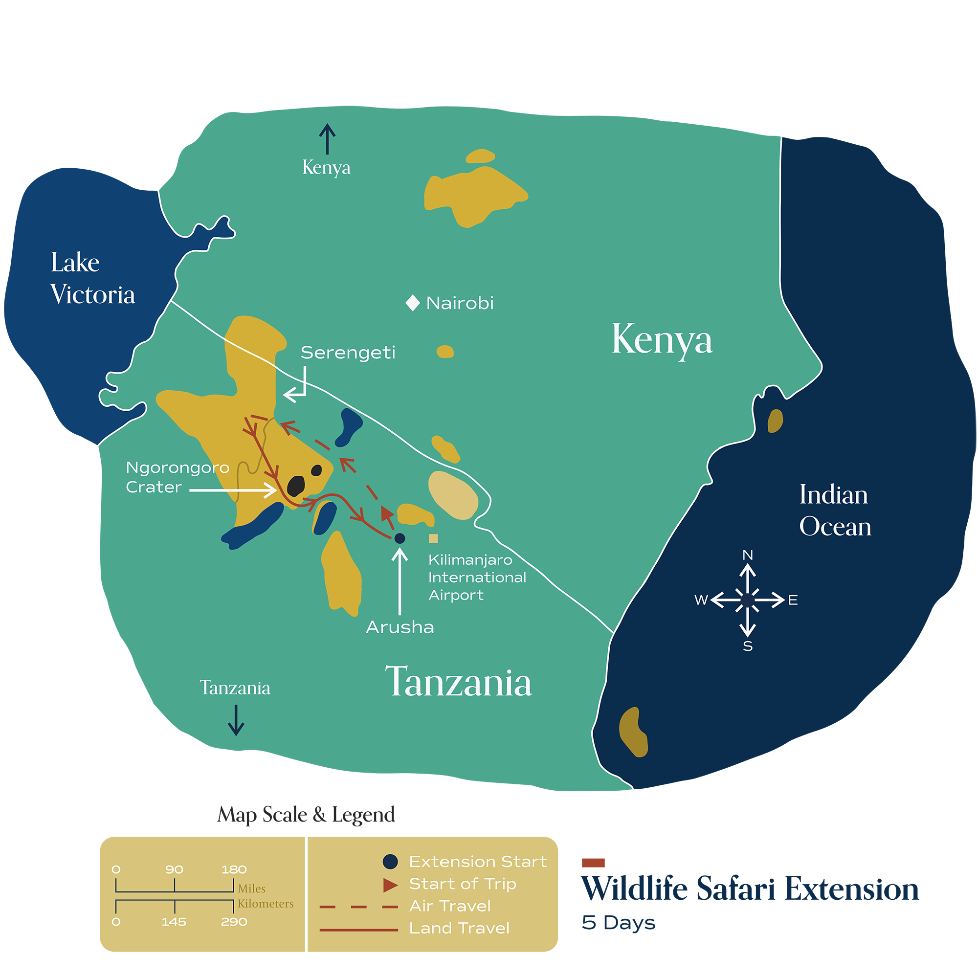 This map visually depicts Metamo's "Wildlife Safari" extension.