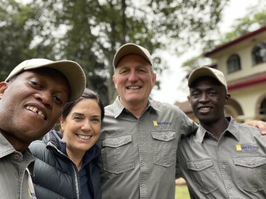 Metamo co-founders, Greg and Susan Traverso, along with staff, Daniel and Mufasa.