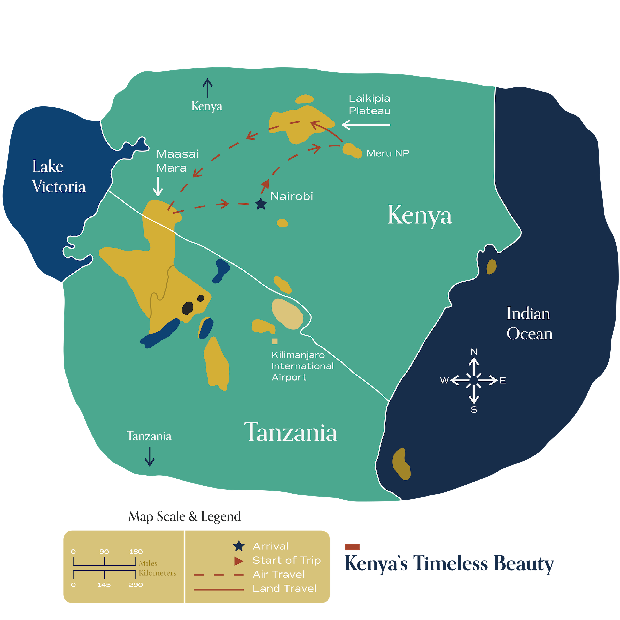 This map visually depicts Metamo's "Kenya's Timeless Beauty" journey.